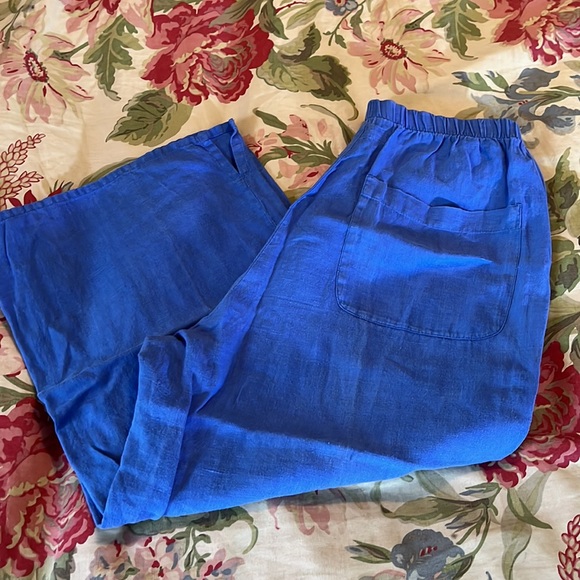 FLAX Size Small Lagenlook Pull-On Elastic Waist Pant Cornflower Blue 100% Linen - Picture 9 of 16